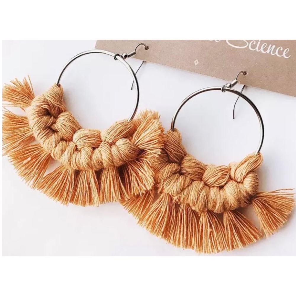 Mustard Yellow Boho Macrame Fringe Earrings